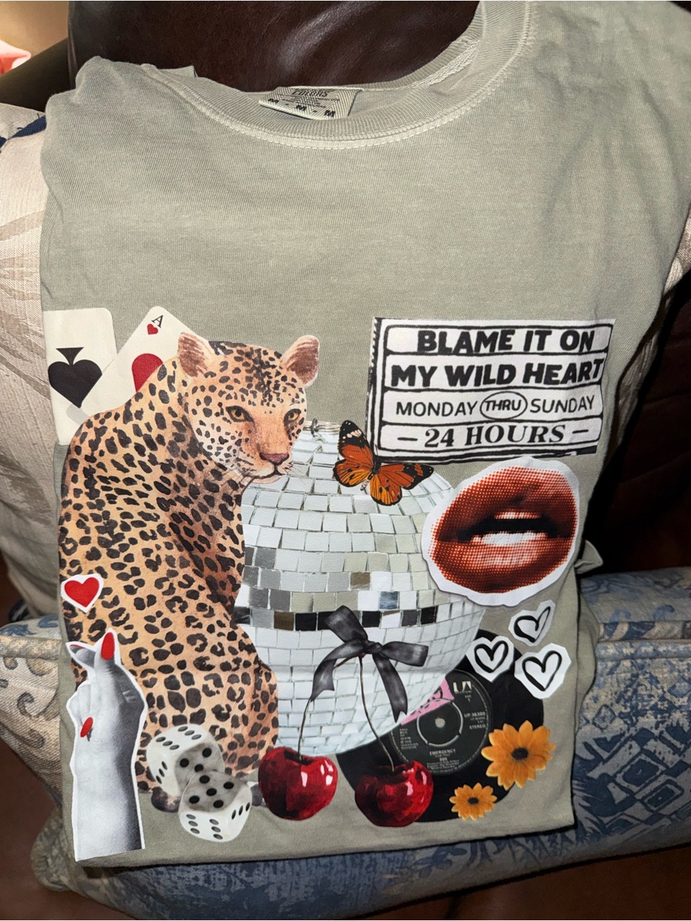 Comfort Colors Sage Green Graphic Tee with Leopard & Disco Motif